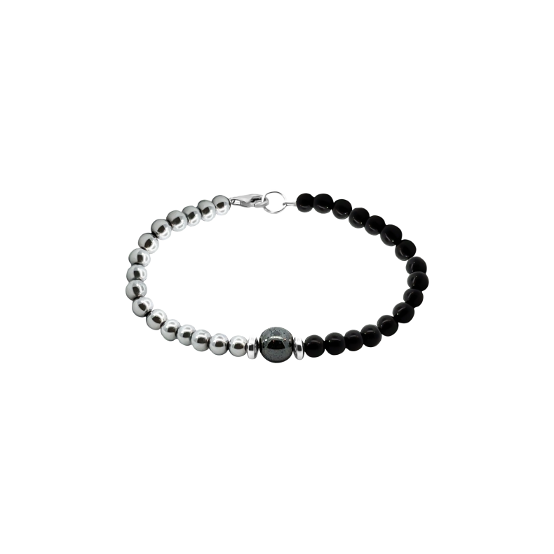 GRAV Men Hematite Black & White Ezüst 925 Ásvány Karkötő